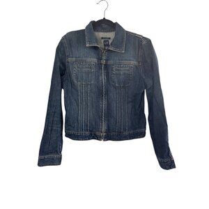 Gap Womens Medium Stretch Denim Jacket With Zip Front & Pocket Detail